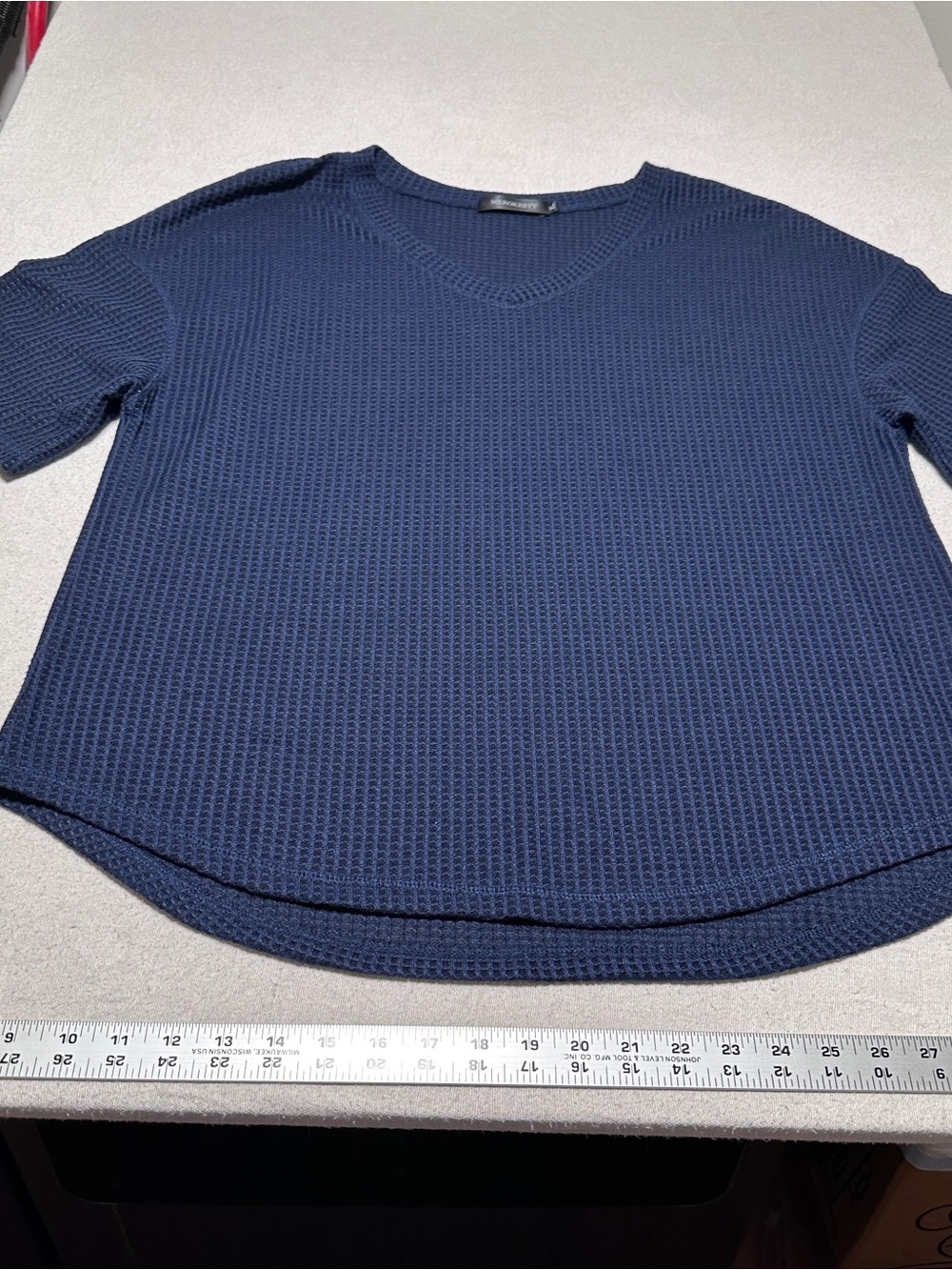 MEROKEETY Navy Waffle Knit Top